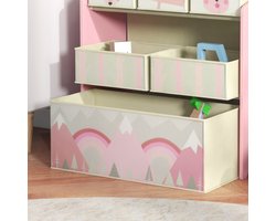 COVREO Kinderkast 63x30x66 cm roze hout met 6 stoffen boxen en open vakken