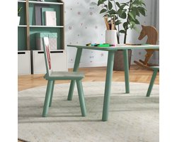 COVREO Kindertafel met 2 stoelen 60 x 60 x 44 cm groen van hout met stapelbare stoelen
