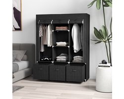 COVREO Kledingkast 125 x 43 x 162,5 cm zwart, staal met 3 lades
