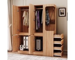 COVREO Kledingkast 140x40x170 cm – houtkleur, 4 lades, open hanggedeelte en opbergvakken