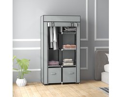 COVREO Kledingkast 83x42,5x162,5 cm lichtgrijs, staal en vlies met 5 vakken
