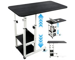 COVREO Laptoptisch met wielen en verstelbare hoogte – Computertafel met 2 lagen – Bedtafel voor bed en sofa – 80,0x39,9x85,1 cm – Zwart/Wit