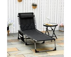 COVREO Ligbed 188x57x30 cm zwart, inklapbaar met kussen en 5 standen