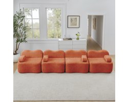 COVREO modulaire 4-zits bank 384 x 98 x 70 cm - oranje velvet, diepe zit, zonder montage