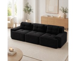 COVREO Modulaire bank 293 x 104 x 69 cm - zwart corduroy, 3-zits, diepe zit, montagevrij