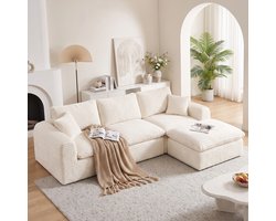 COVREO Modulaire hoekbank met 3 modules – 280 x 180 x 65 cm – 3-zits sofa met slaapfunctie – Meubel voor woonkamer of studio – Beige