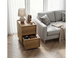 COVREO Nachtkastje 38x48x54 cm eikenkleur MDF met 2 greeploze lades set van 2