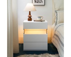 COVREO Nachtkastje 48x38x61 cm wit met 3 lades, acrylpaneel en RGB LED-verlichting