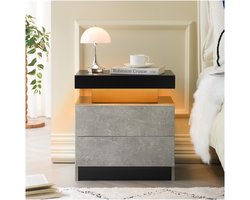COVREO Nachtkastje 49 x 34,8 x 52,1 cm - grijs, 2 lades en verstelbare LED-verlichting