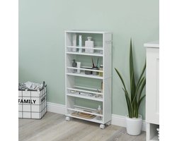 COVREO Opbergkast 45x15x91 cm wit, spaanplaat met 4 open vakken