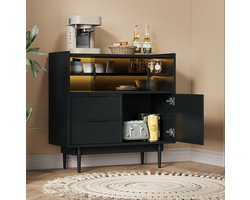 COVREO Opbergkast met LED – 89,99x44,5x27,18 cm – Dressoir met glazen schuifdeuren – voor woonkamer en hal – Zwart