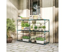 COVREO Plantenrek 143 x 48 x 100 cm - donkergroen, 3-laags, open bloemenstandaard