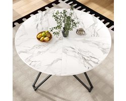 COVREO Ronde eettafel 100x100x76 cm - zwart, MDF met marmerlook fineer, metalen onderstel voor 4 personen