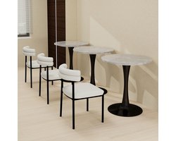 COVREO Ronde eettafel 70 x 70 x 72 cm – zwart en grijs, marmerlook fineer blad, voor 2-4 personen