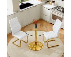 COVREO Ronde eettafel set 85 cm, transparant wit goud, metaal, voor 2 personen