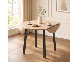 COVREO Ronde klapbare eettafel – 100x100 cm, ingeklapt 100x70 cm – Eetkamertafel voor 2 tot 4 personen – MDF – Eiken