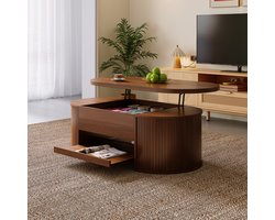 COVREO Salontafel 110 x 55,5 x 40 cm - walnoot, MDF, opklapbaar tafelblad en opbergruimte