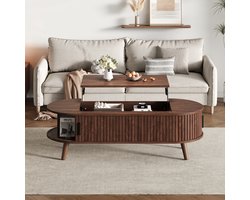 COVREO Salontafel 120 x 50 x 39,5 cm walnoot MDF, liftbaar met opbergruimte