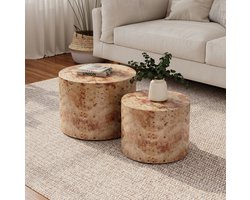 COVREO salontafel set van 2 48 x 38 cm - ronde nesting tafels, naturel hout