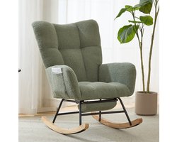 COVREO Schommelstoel 65x100x93 cm groen pluche - met hocker, armleuningen en zijvak - voor volwassenen
