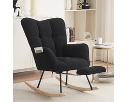 COVREO Schommelstoel met voetensteun 80 x 98 x 98,5 cm - zwart pluche stof, hoog model