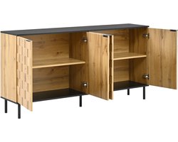 COVREO Sideboard met 2 deuren – Dressoir met vaste tussenplank – Opbergkast voor woonkamer en hal – 160x35x80,5 cm – Naturel en zwart