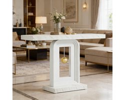 COVREO Sidetable 100 cm wit, marmerlook MDF met geometrische basis