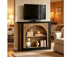 COVREO Sidetable 100 x 27,5 x 90 cm zwart, hout met opbergruimte en boogdesign