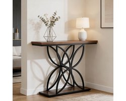 COVREO Sidetable 120 x 30 x 83 cm, zwart bruin, MDF en metaal, industrieel