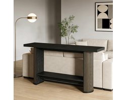 COVREO Sidetable 140x30x80 cm zwart, van hout met onderplank, modern