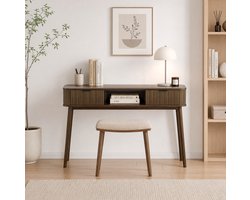 COVREO Sidetable met 2 lades – 120x35x77,6 cm – Consoletafel met open vak – Haltafel voor woonkamer en hal – Walnootlook