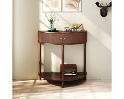 COVREO Sidetable met 2 lades – 80x40x82 cm – Consoletafel met opbergplank – Halfrond meubel voor hal – Walnootbruin