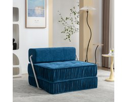 COVREO Slaapbank 186x93x44,5 cm blauw, chenille stof, 1-zits met slaapfunctie
