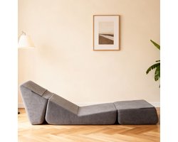 COVREO Slaapbank 81 x 90,7 x 71 cm grijs flanel met 3 standen en slaapfunctie