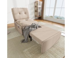 COVREO Slaapbank 81,5 x 195 x 90 cm, beige, linnen, 1-zits met slaapfunctie