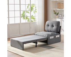 COVREO Slaapbank 81,5 x 195 x 90 cm grijs, linnen, met opbergtas voor 1 persoon