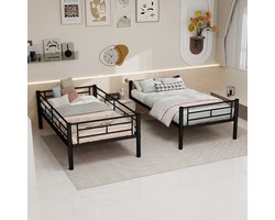 COVREO Stapelbed met ladder – 196x103x156 cm – Bedframe van staal – om te bouwen tot 2 losse bedden – Zwart - zonder matras