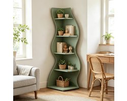 COVREO Stellingkast 50x50x182,5 cm groen hout - 5 planken - verstelbare legplanken - hoekmodel