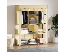 COVREO Stoffenkast 125x43x162,5 cm - Beige - 8 Ebenen en 2 Kleerhangers - Stofdichte Rits - Stalen Frame - Eenvoudig te Monteren - voor Slaapkamer en Speelkamer