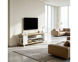COVREO TV-meubel 120 x 40 x 38,5 cm wit naturel, spaanplaat, met wielen