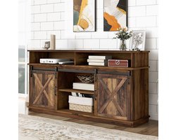 COVREO TV-meubel 148 x 40 x 78 cm - schuifdeuren, verstelbare planken, bruin