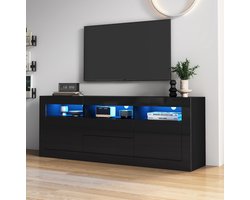 COVREO TV meubel 160 x 35 x 60 cm - hoogglans zwart, LED-verlichting, 2 lades en 2 deuren