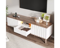 COVREO TV meubel 160 x 40 x 52 cm - met LED verlichting, schuifdeuren en opbergruimte, wit