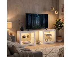 COVREO TV-meubel 160x35x52 cm wit, hout met RGB-led en glasplanken