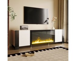 COVREO TV-meubel 165 x 32 x 55 cm - elektrische open haard zonder verwarmingsfunctie, wit zwart