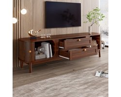 COVREO TV meubel 170 x 39,5 x 46 cm - met 2 lades, deuren, opbergvakken, walnoot