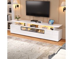COVREO TV meubel 180 x 38 x 45 cm - wit hoogglans, met LED, 2 kasten en 1 lade