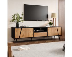 COVREO TV meubel 180 x 40 x 46 cm - 1 lade, 2 kasten, zwart en houtkleur