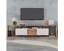 COVREO TV-meubel 180x30x49 cm wit en naturel, spaanplaat 6 vakken