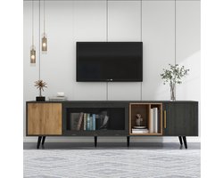 COVREO TV meubel 200 x 40 x 55,5 cm - MDF, grijs met houtnerf, opbergruimte